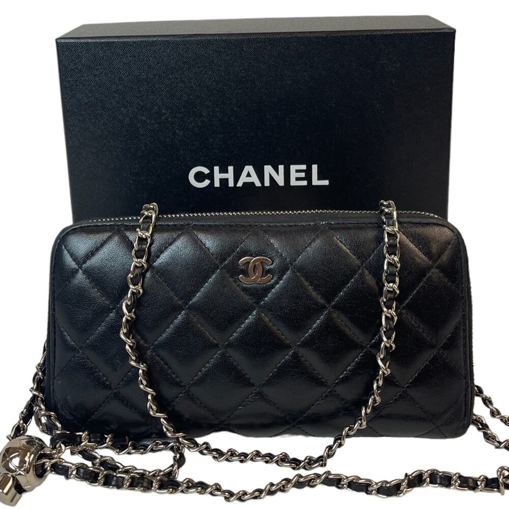 CHANEL CC QUILTED LAMBSKIN ZIP AROUND WALLET ON A CHAIN. Box & COA Included - Picture 3 of 16